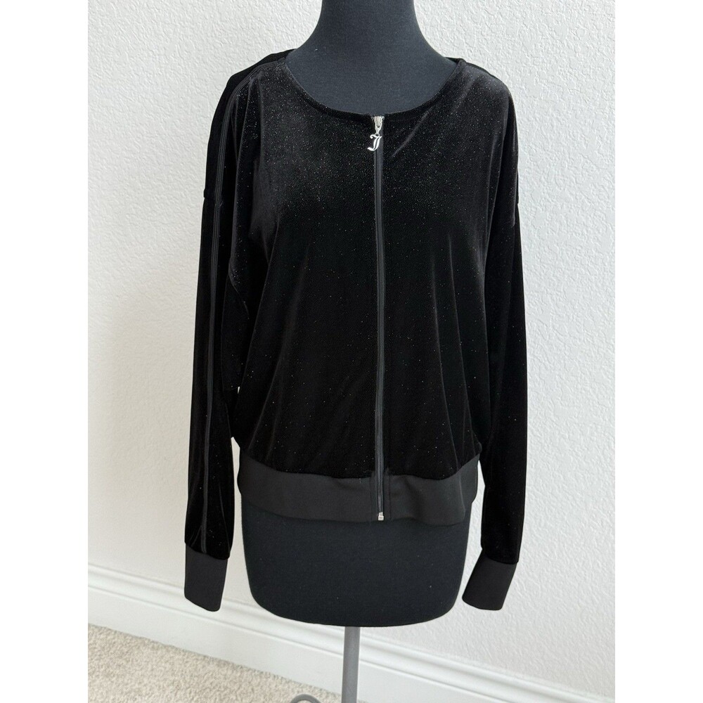 JUICY COUTURE Black Glitter Velour JACKET XL Full Zip Y2K Dolman Knit Glam